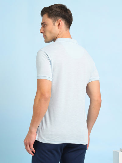 Men's Self Design Polo Collar Half Sleeves T-shirt