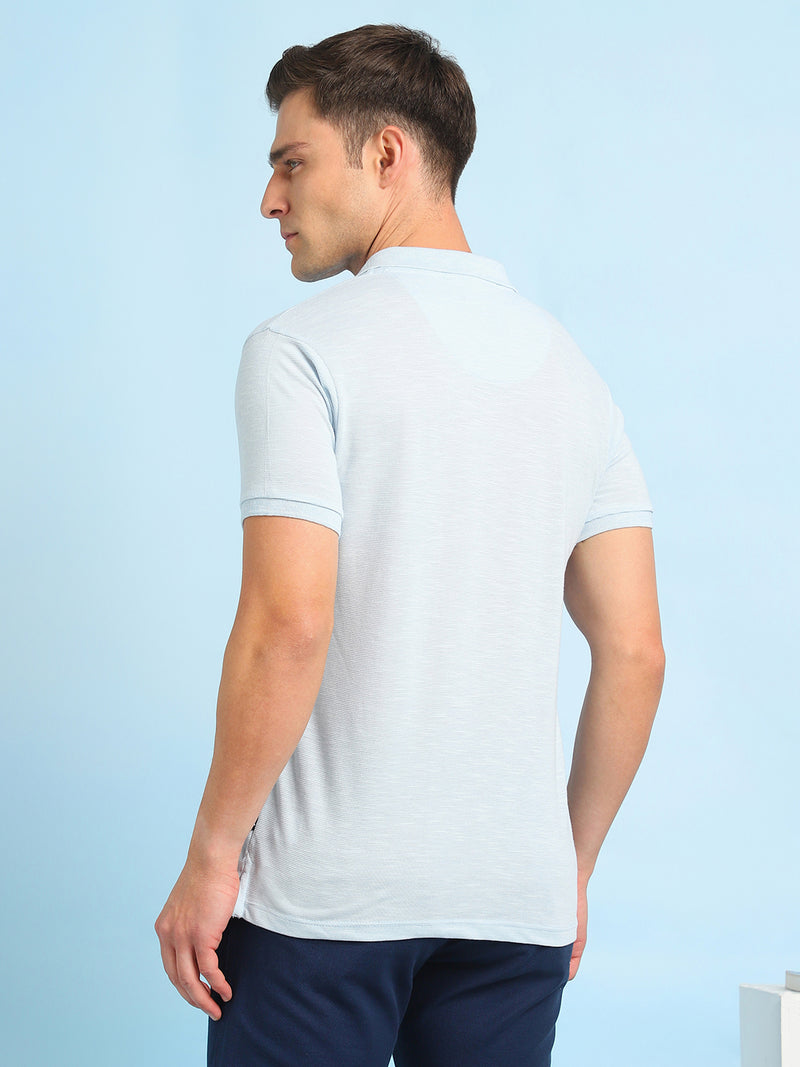Men's Self Design Polo Collar Half Sleeves T-shirt