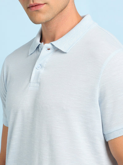 Men's Self Design Polo Collar Half Sleeves T-shirt