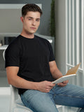 Men Black Solid Textured Round Neck Half Sleeves Regular Fit T-Shirt