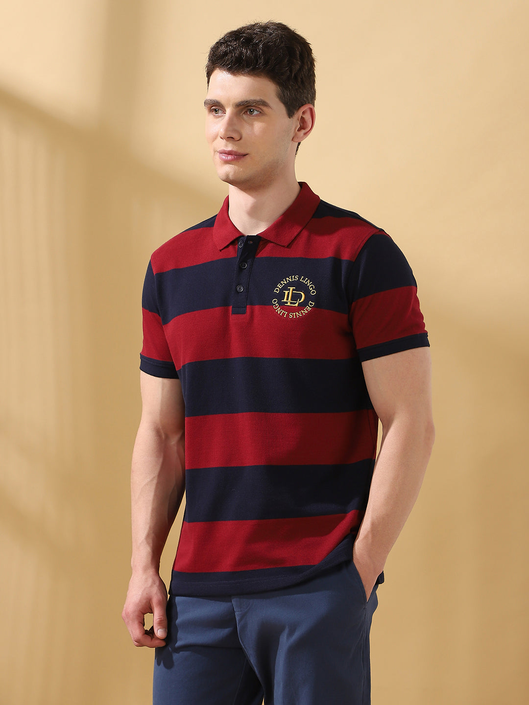 Men Maroon Striped Polo Collar T-shirt
