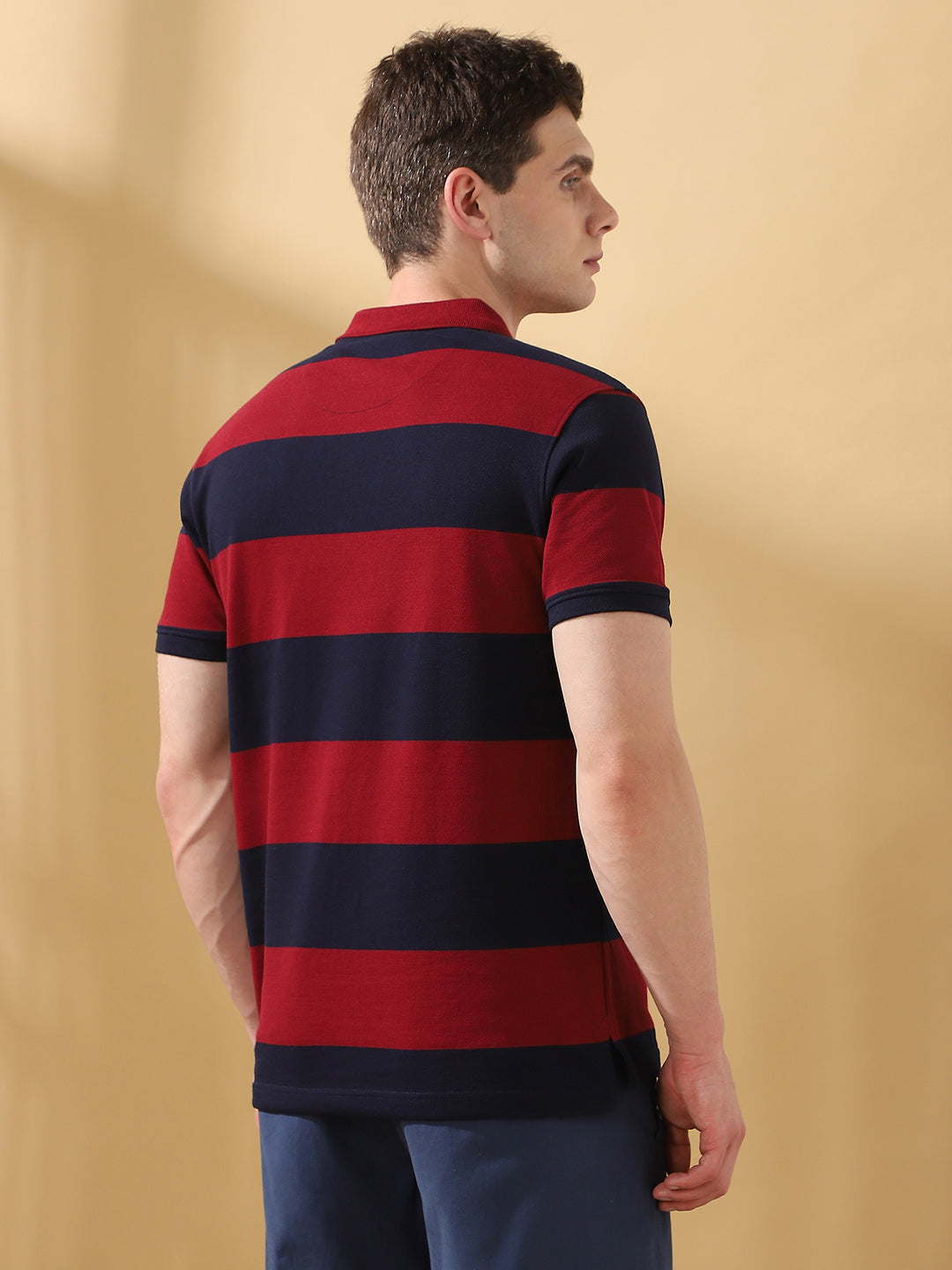 Men Maroon Striped Polo Collar T-shirt