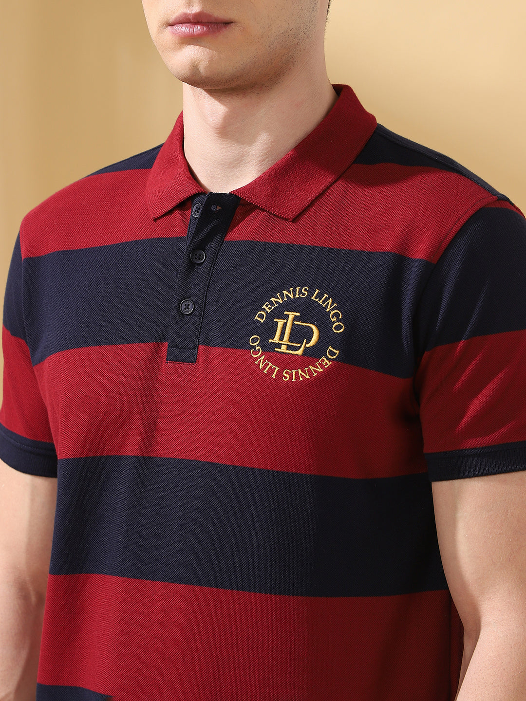 Men Maroon Striped Polo Collar T-shirt