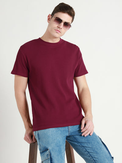 Men's Maroon Waffle Knit T-shirt