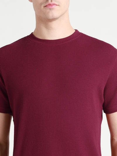Men's Maroon Waffle Knit T-shirt