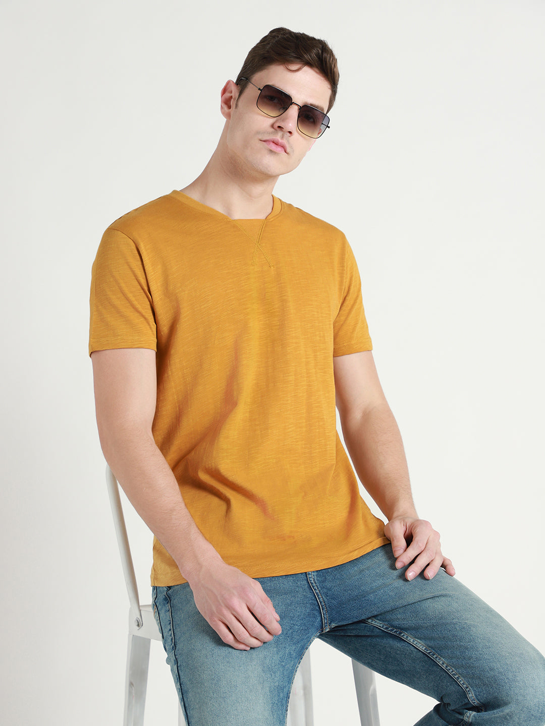 Men's Mustard Solid T-shirt