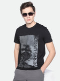 Dennis Lingo Men's Black Graphic Print Half-Sleeves Casual T-Shirt