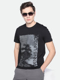 Men's Black Graphic Print Half-Sleeves Casual T-Shirt