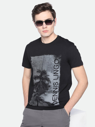 Men's Black Graphic Print Half-Sleeves Casual T-Shirt