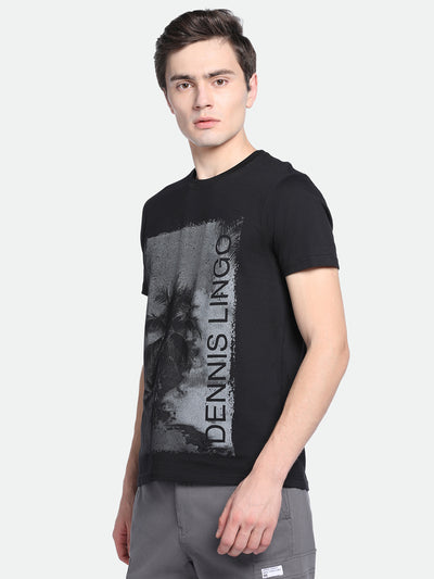 Men's Black Graphic Print Half-Sleeves Casual T-Shirt