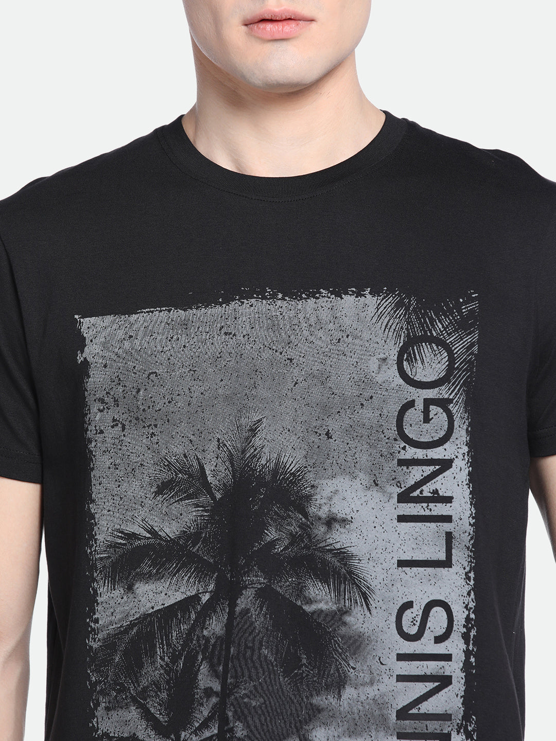 Men's Black Graphic Print Half-Sleeves Casual T-Shirt