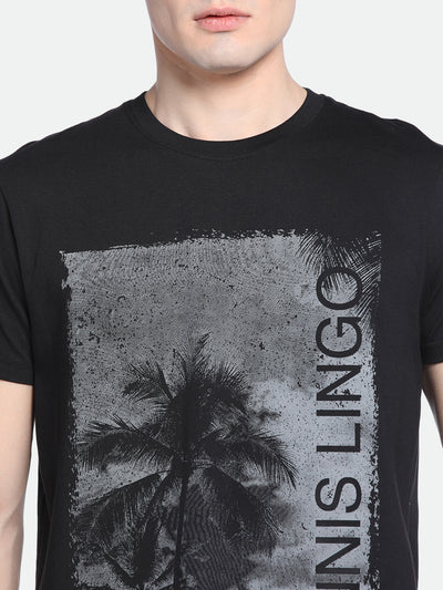 Men's Black Graphic Print Half-Sleeves Casual T-Shirt