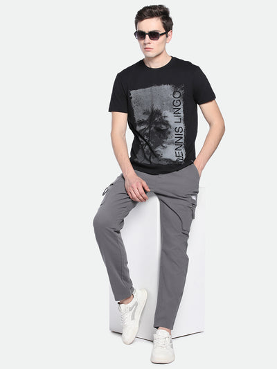 Men's Black Graphic Print Half-Sleeves Casual T-Shirt