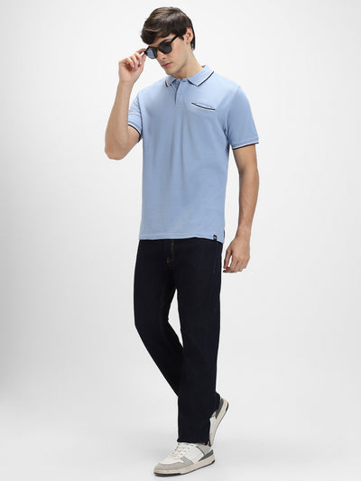 Men's Spread Collar Regular Fit Solid Light Blue T-shirt