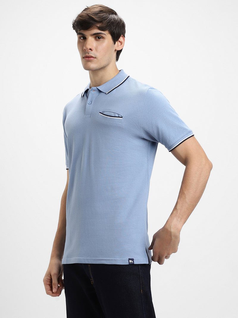 Men's Spread Collar Regular Fit Solid Light Blue T-shirt