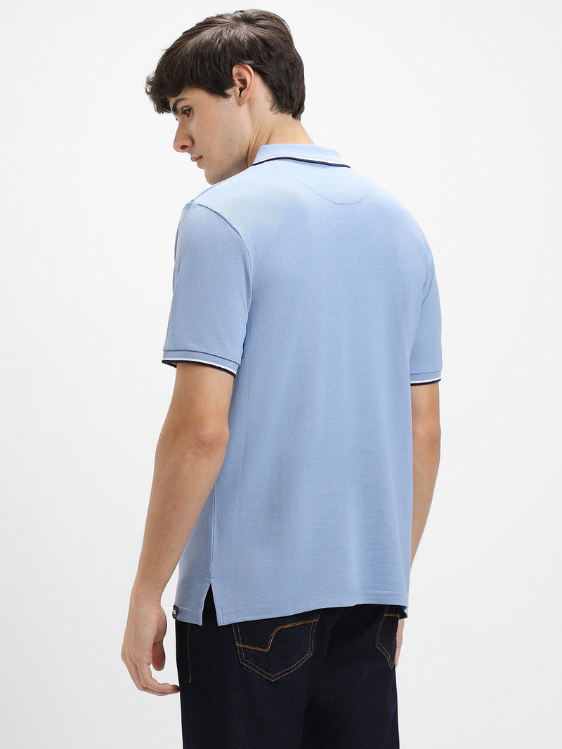 Men's Spread Collar Regular Fit Solid Light Blue T-shirt