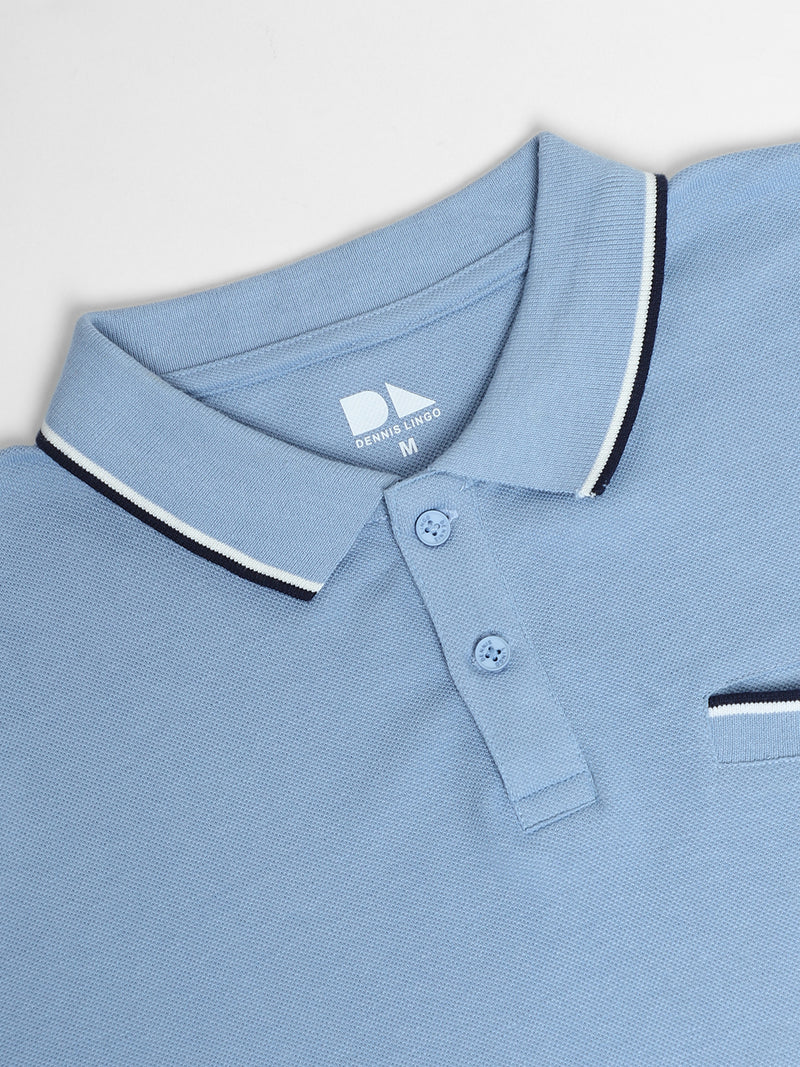 Men's Spread Collar Regular Fit Solid Light Blue T-shirt