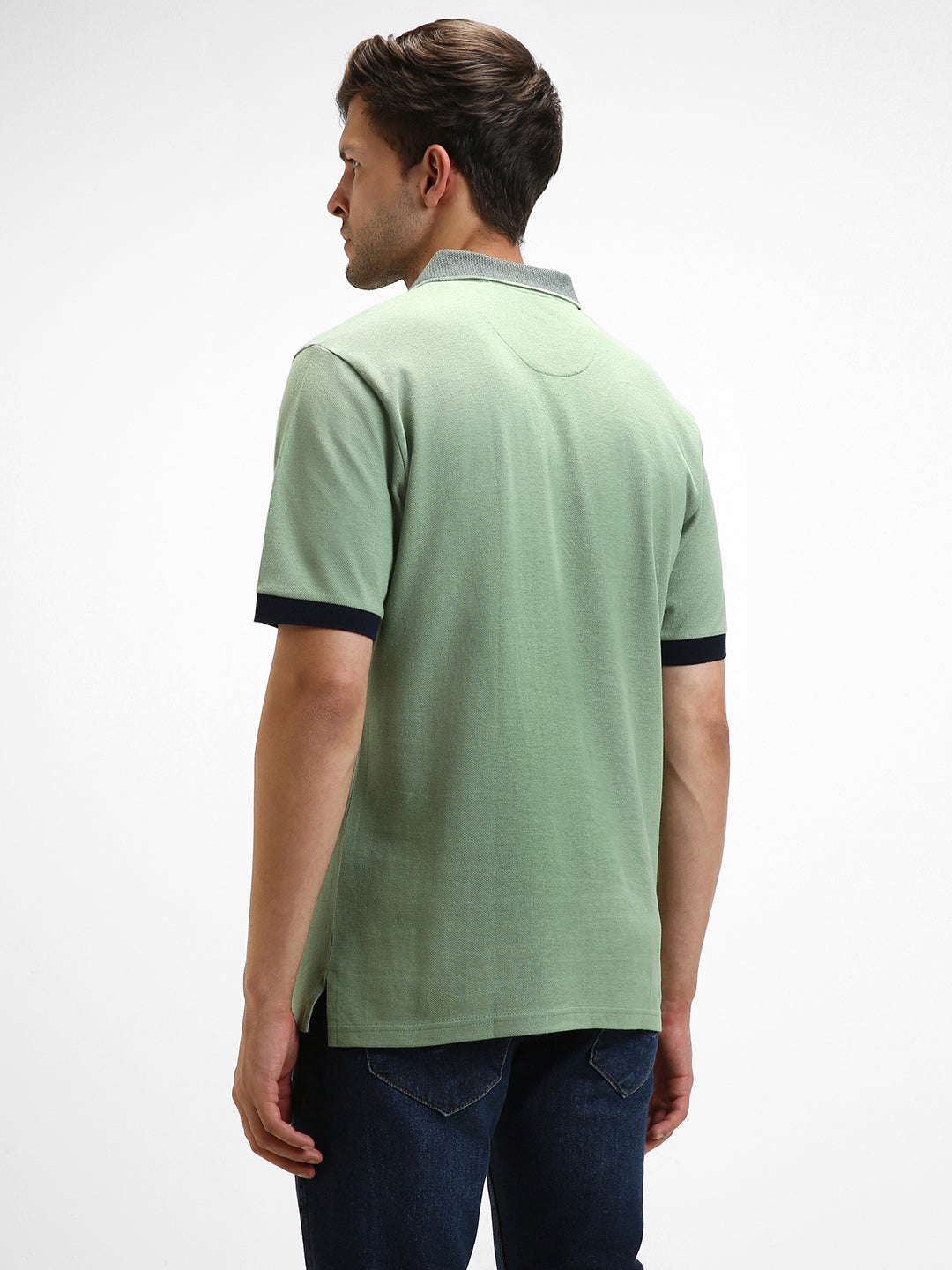 Men's Spread Collar Regular Fit Solid Green T-shirt