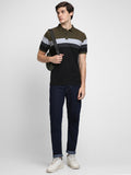 Dennis Lingo Men's Spread Collar Regular Fit Y/D Stripes Olive T-Shirts