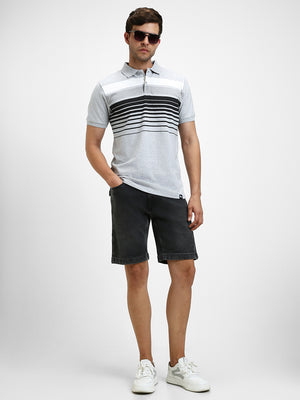 Men's Spread Collar Regular Fit Y/D Stripes Grey T-shirt