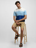 Dennis Lingo Men's Spread Collar Regular Fit Y/D Stripes Blue T-Shirts