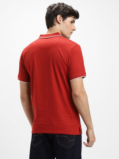 Men's Spread Collar Regular Fit Aop Rust T-shirt
