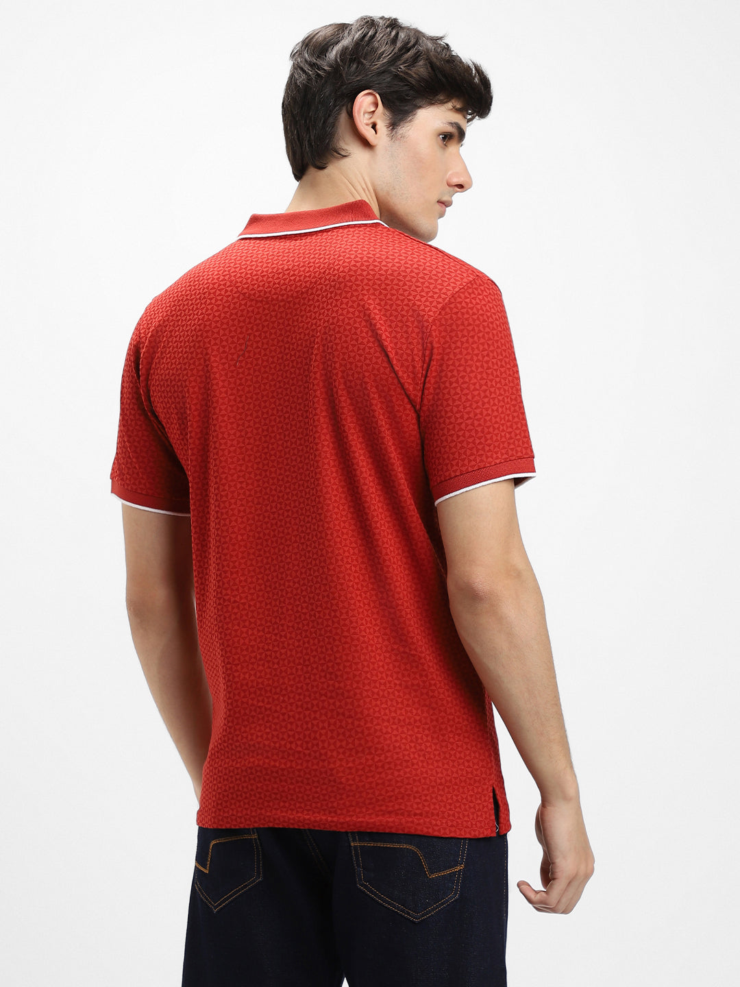 Men's Spread Collar Regular Fit Aop Rust T-shirt