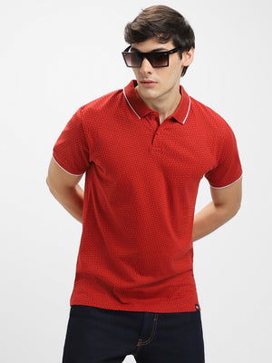 Men's Spread Collar Regular Fit Aop Rust T-shirt