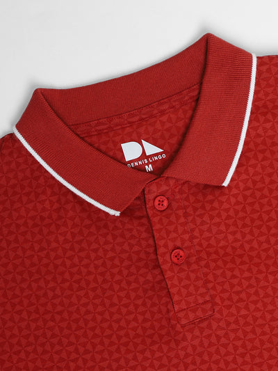 Men's Spread Collar Regular Fit Aop Rust T-shirt