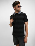 Dennis Lingo Men's Spread Collar Regular Fit Y/D Stripes Grey Polo T-Shirt