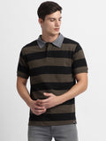 Dennis Lingo Men's Spread Collar Regular Fit Y/D Stripes Olive Polo T-Shirt