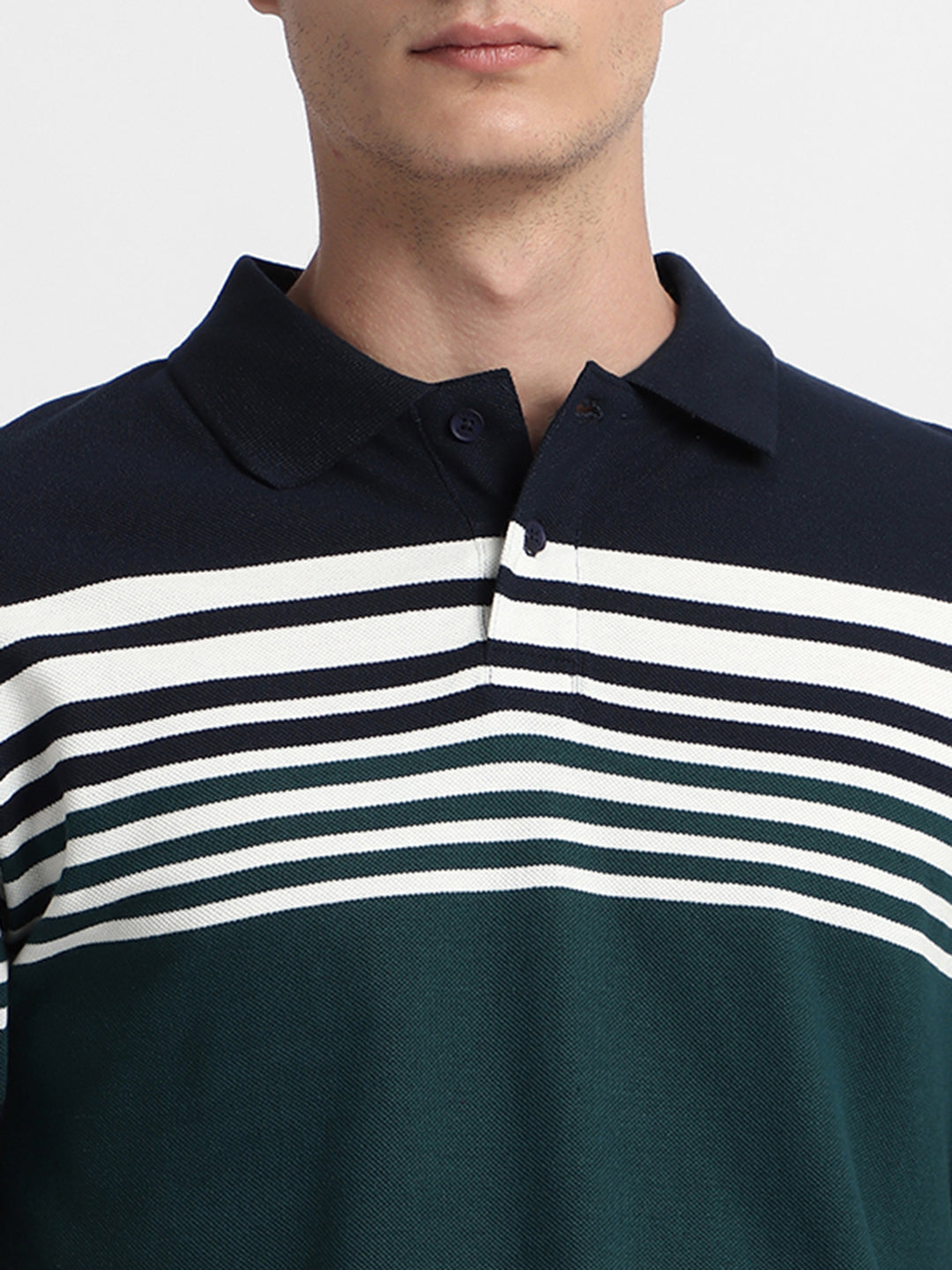 Men's Spread Collar Regular Fit Y/D Stripes Teal Polo T-Shirt