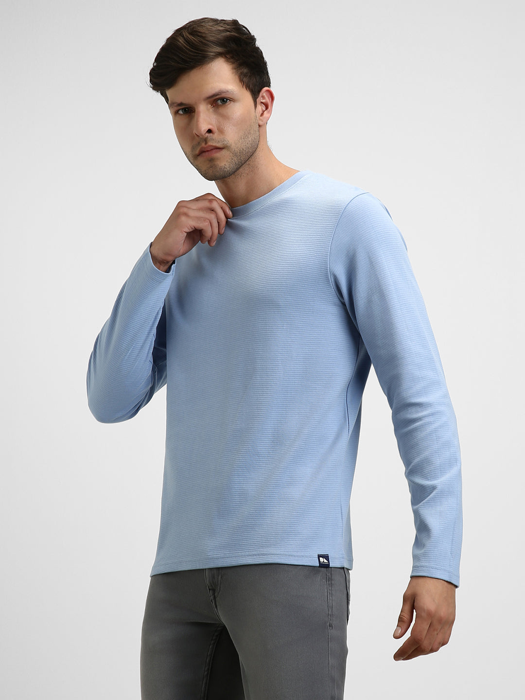 Men's Light Blue Ottoman Full - Sleeves Casual T-Shirt