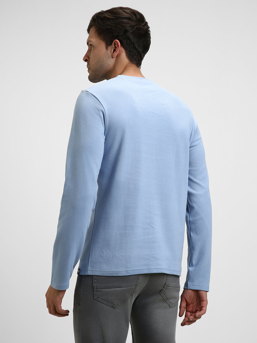 Men's Light Blue Ottoman Full - Sleeves Casual T-Shirt