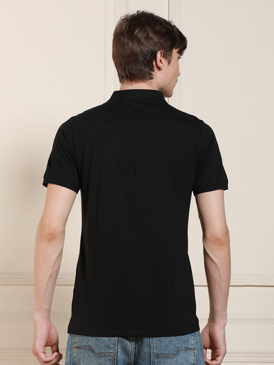 Men's Black Solid Polo Collar Half Sleeves Casual T-Shirt