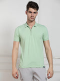 Men's Green Polo Collar Solid Regular Fit T-Shirt