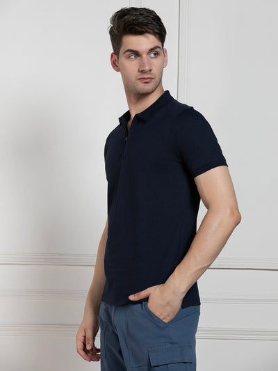 Men's Navy Polo Collar Solid Regular Fit T-Shirt