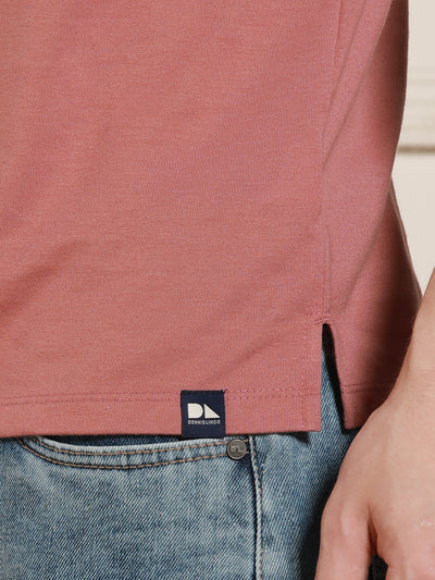 Men's Pink Solid Polo Collar Half Sleeves Casual T-Shirt