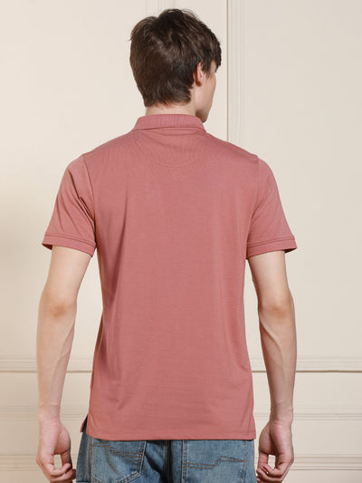 Men's Pink Solid Polo Collar Half Sleeves Casual T-Shirt