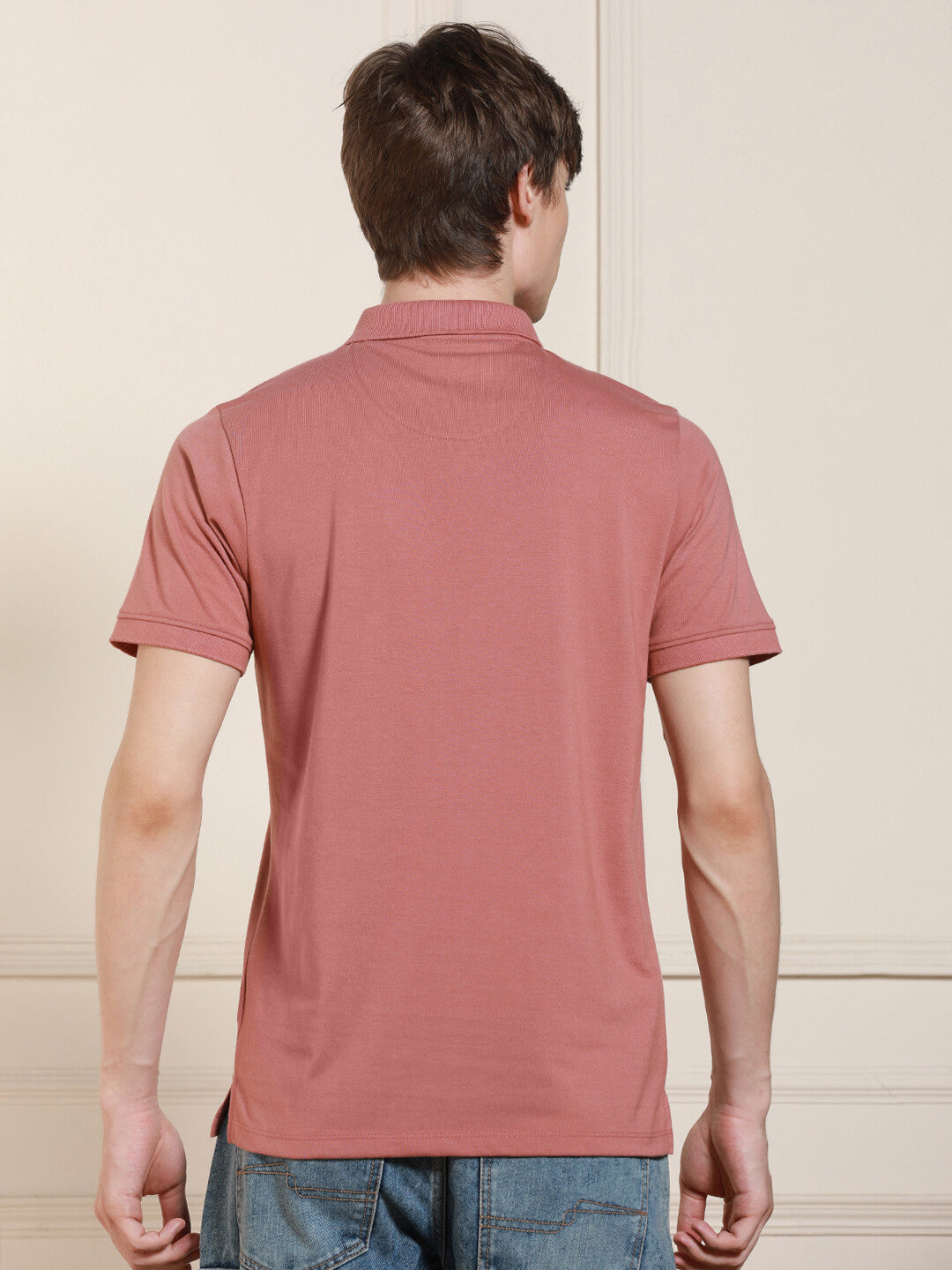 Men's Pink Solid Polo Collar Half Sleeves Casual T-Shirt