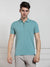 Men's Sea Blue Polo Collar Solid Regular Fit T-Shirt