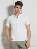 Dennis Lingo Men White Cotton Poly Regular Fit Textured Stripes Polo T-Shirt