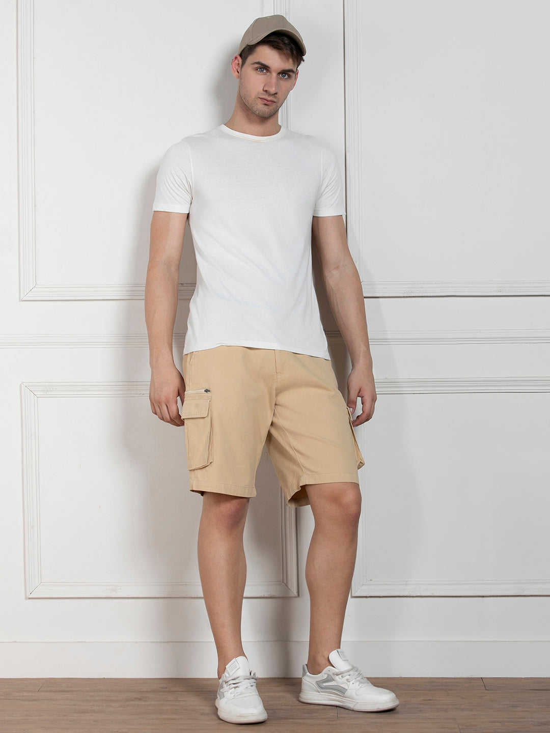 Dennis Lingo Men's Light Khaki Relaxed Fit Mid-Rise Solid Casual Shorts