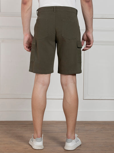 Dennis Lingo Men's Olive Relaxed Fit Mid-Rise Solid Casual Shorts