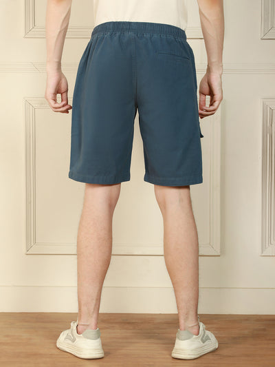 Men's Blue Relaxed Fit Solid Cotton Shorts