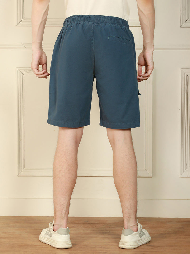 Men's Blue Relaxed Fit Solid Cotton Shorts