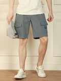 Dennis Lingo Men's Grey Relaxed Fit Solid Cotton Shorts