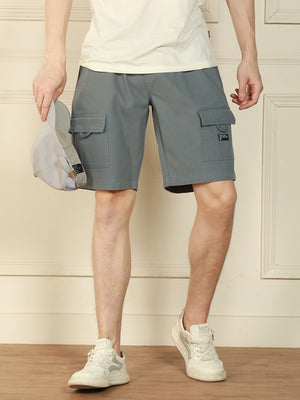 Men's Grey Relaxed Fit Solid Cotton Shorts