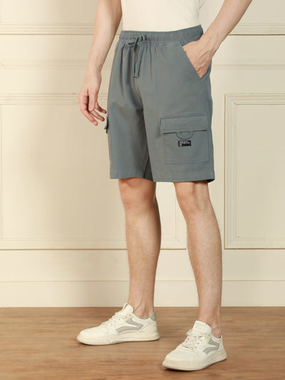 Men's Grey Relaxed Fit Solid Cotton Shorts