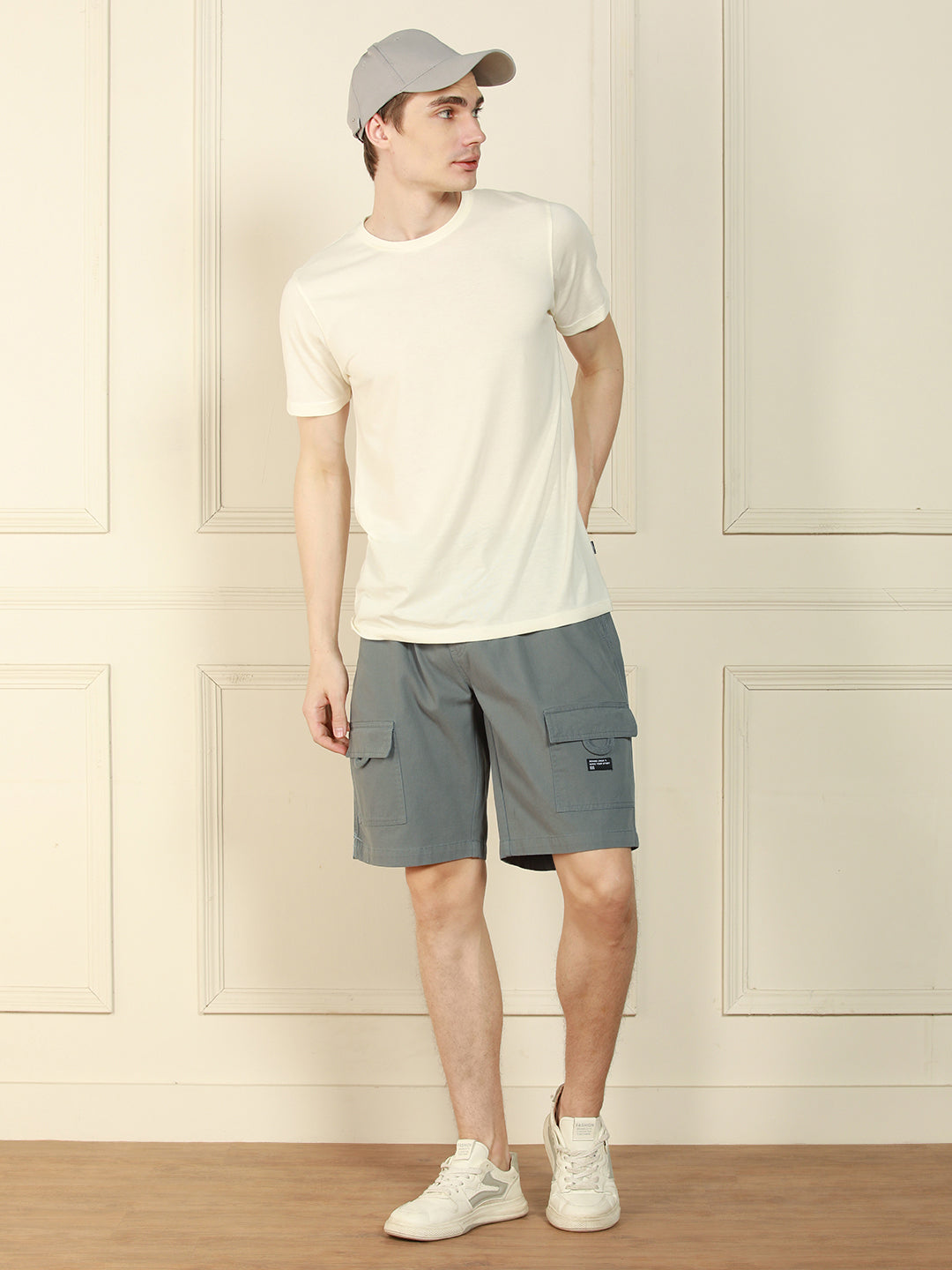 Men's Grey Relaxed Fit Solid Cotton Shorts